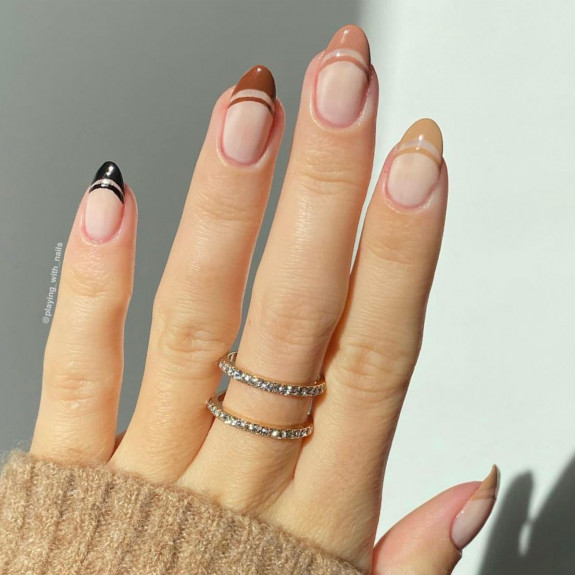 77 Trendiest Fall Nails To Compliment Your Fall Outfits — Gradient Earthy Tone French Tip Nails