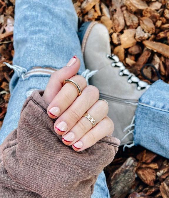 77 Trendiest Fall Nails To Compliment Your Fall Outfits — Fall Colored Double French Tip Nails