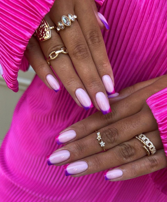 50 Cute French Tip Nails To Try in 2022 — Ombre Pink and Purple French Tip Nails