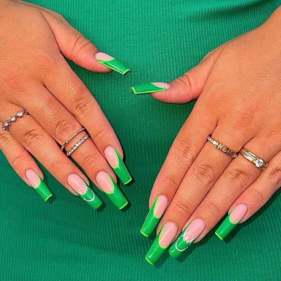 50 Cute French Tip Nails To Try in 2022 — Green Double French Acrylic Nails