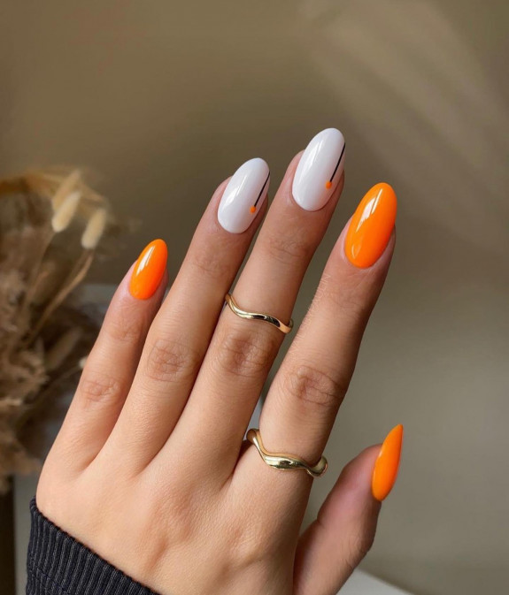 43 Late Summer Nails — Orange and White Nails