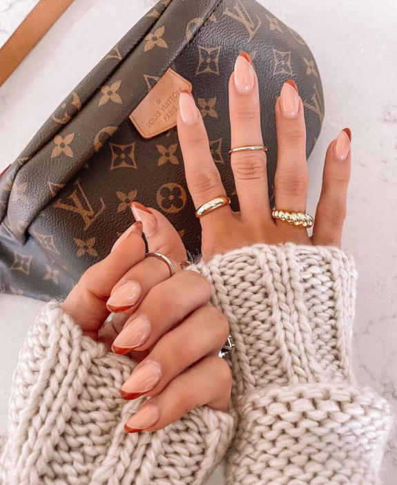 77 Trendiest Fall Nails To Compliment Your Fall Outfits — Burnt Orange Side French Nails