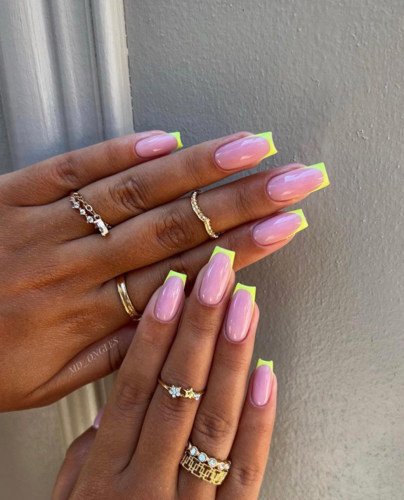 50 Cute French Tip Nails To Try in 2022 — Neon Yellow French Tip Nails