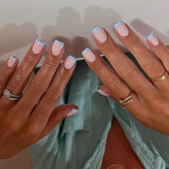 50 Cute French Tip Nails To Try in 2022 — Soft Blue French Tip Nails