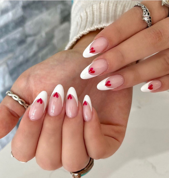 50 Cute French Tip Nails To Try in 2022 — White Tip + Red Heart Nails