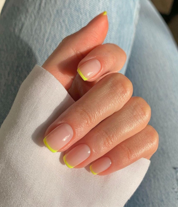 35 Cute and Simple Nail Designs 2022 — Yellow French Tip Nails