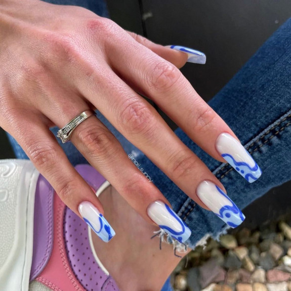 50 Cute French Tip Nails To Try in 2022 — Blue Abstract French Tip Nails