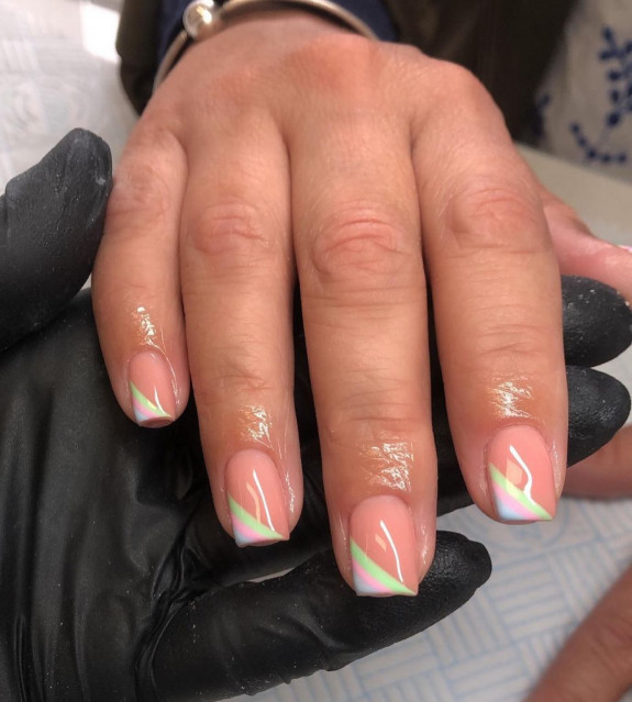 35 Cute and Simple Nail Designs 2022 — Pastel Rainbow Side French Tip Nails