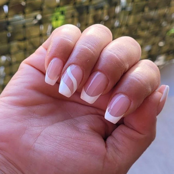 50 Cute French Tip Nails To Try in 2022 — White Swirl + Tip Nails