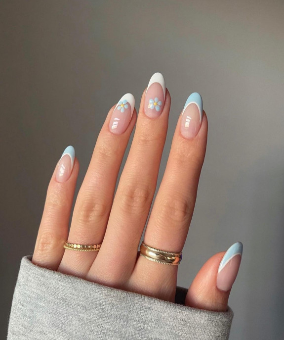 50 Cute French Tip Nails To Try in 2022 — Light Blue and White French Tip Nails