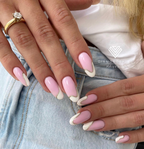 50 Cute French Tip Nails To Try in 2022 — Abstract White French Tip with Glitter Accents