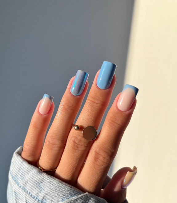 35 Cute and Simple Nail Designs 2022 — Blue French Tip Nails