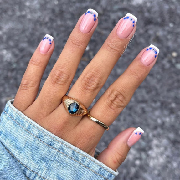 35 Cute and Simple Nail Designs 2022 — Evil Eyes + White French Tip Nails