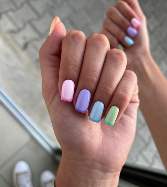 35 Cute and Simple Nail Designs 2022 — Skittle Two-Tone French Tip Nails