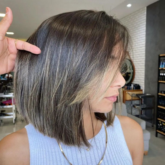 45 Flattering Long Bob Haircuts — Lob Haircut with Blonde Curtain Bangs