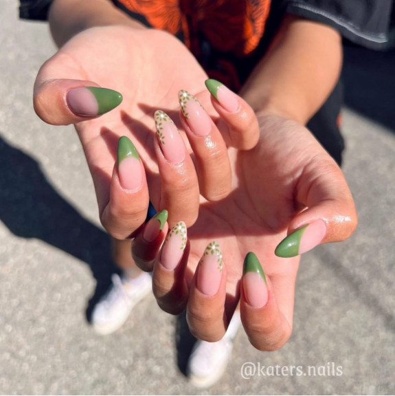 50 Cute French Tip Nails To Try in 2022 — Green Flower + Green French Tip Nails