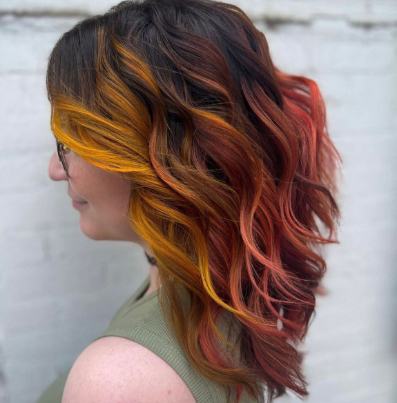 29 Orange Hair Color Ideas — Pink, Orange and Yellow Wavy Lob