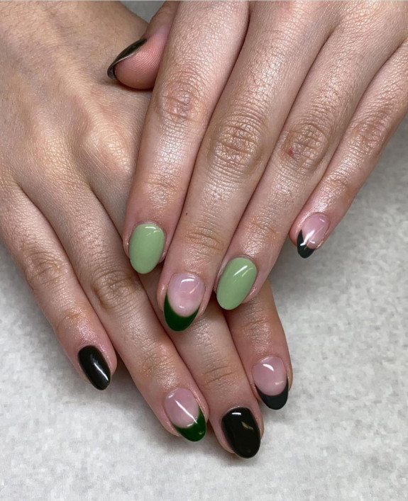 40 Nail Designs For Fall 2022 — Black and Shades of Green Nails