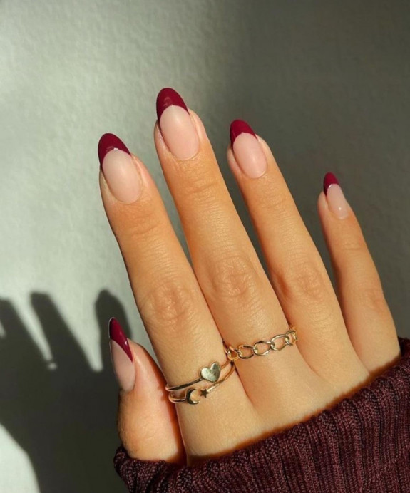 40 Nail Designs For Fall 2022 — Burgundy French Tip Nails