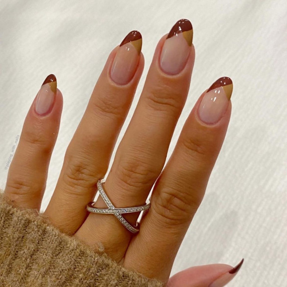 brown french tip nails, fall nail designs, fall nails 2022, autumn nail designs, fall nail colors, fall nail art, fall nail ideas, autumn nail ideas, autumn nails 2022, tortoiseshell nails, burgundy nails, thanksgiving nails, october nails, september nails, french tip nails, fall french tip nails