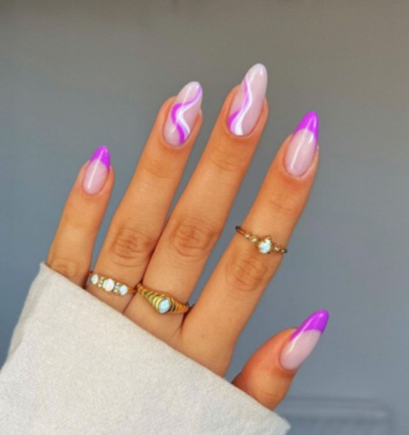 33 Purple Nail Designs — Swirl Soft Purple Sheer Nails