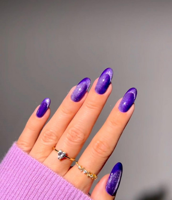 33 Purple Nail Designs — Purple Glitter French Nails