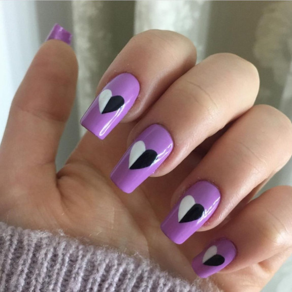 33 Purple Nail Designs — Monochromatic Heart Purple Nails