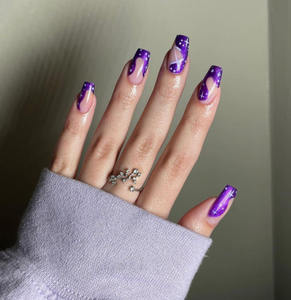 33 Purple Nail Designs — Purple Abstract Tip Nails