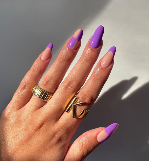 33 Purple Nail Designs — Purple French + Checker Board Nails