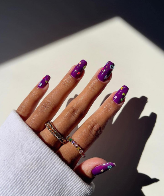 33 Purple Nail Designs — Purple Nails with Stars & Hearts