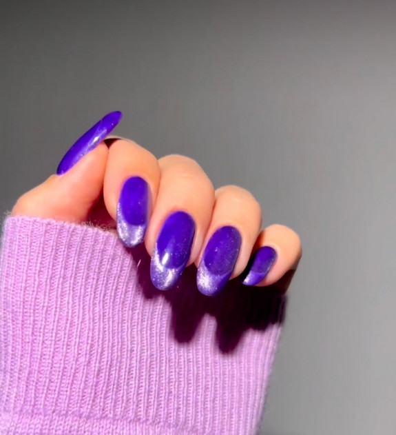 33 Purple Nail Designs — Purple Glittery French Tip Nails