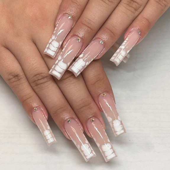 31 Best Crocodile Nail Designs — White Croc Skin Sheer French Tip Nails