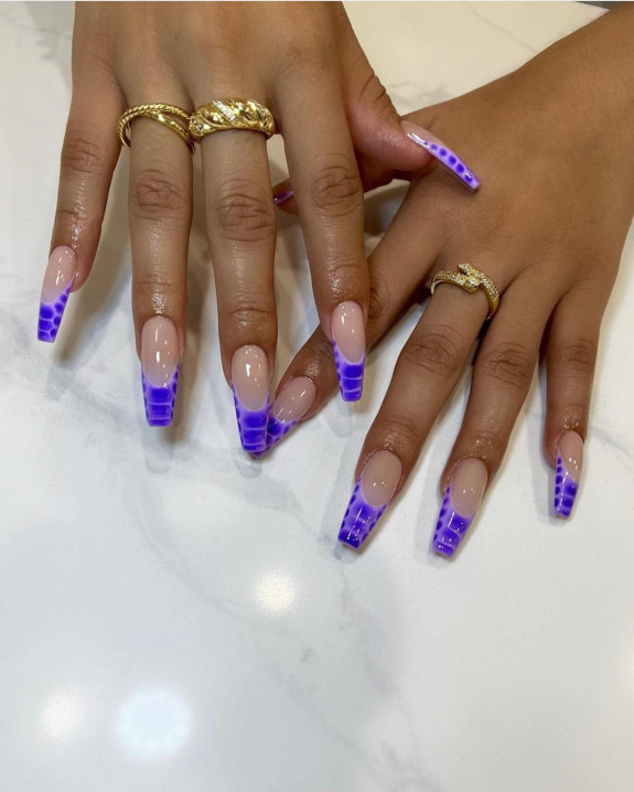 31 Best Crocodile Nail Designs — Purple Croc Skin French Tip Nails