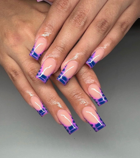 31 Best Crocodile Nail Designs — Blue and Purple Croc Skin French Tips