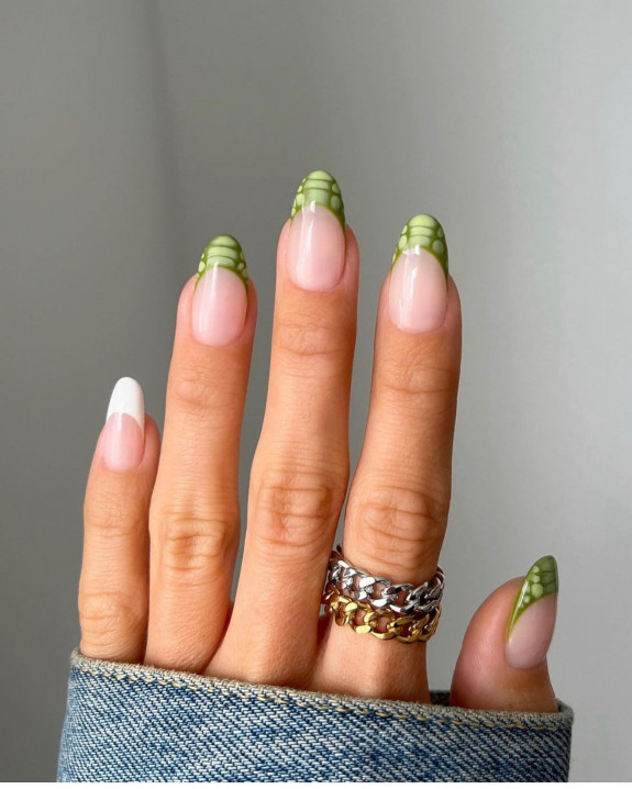 31 Best Crocodile Nail Designs — Green Croc French Tip Nails