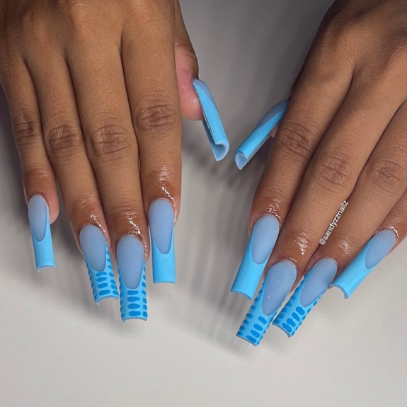 31 Best Crocodile Nail Designs — Blue Matte French Tip Nails