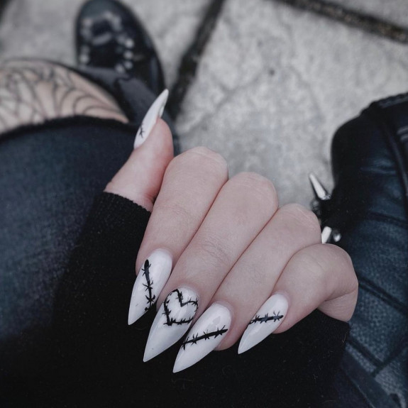 34 Grunge Nails That are Perfect For Fall — Barbed Wire White Nails