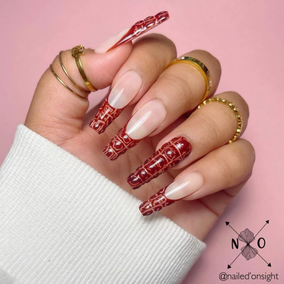 31 Best Crocodile Nail Designs — Brown-Red Croc Skin Print Nails