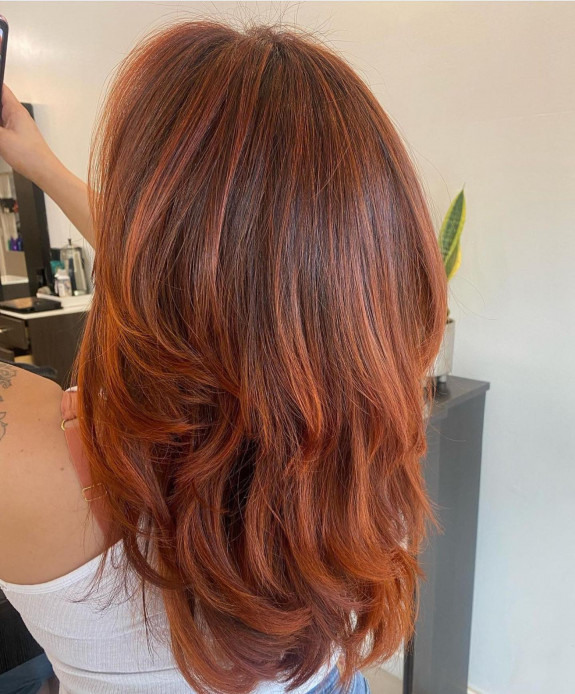 35 Best Copper Hair Color Ideas — Layered Cut Dark Copper Balayage