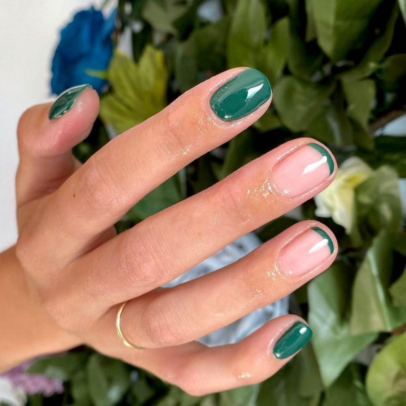 35 Fresh Autumn Nail Art Ideas To Try Now — Forest Green & French Tip Nails