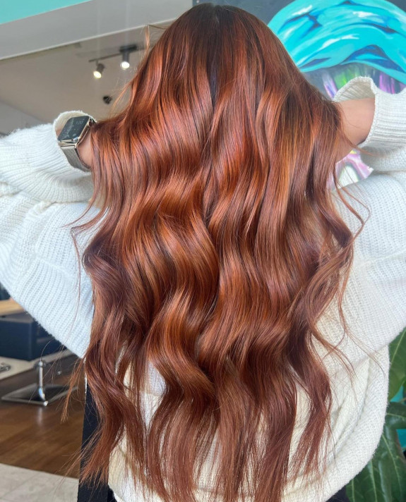 35 Best Copper Hair Color Ideas — Dark Copper Balayage Long Hair