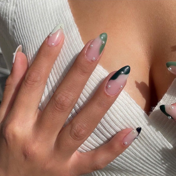 35 Fresh Autumn Nail Art Ideas To Try Now — Abstract French Tip Nails with Pearls