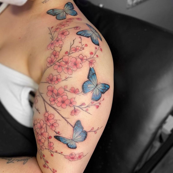 40 Beautiful Butterfly Tattoo Ideas — Cherry Blossom + Butterfly Tattoo