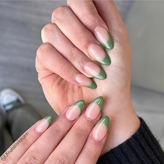 35 Fresh Autumn Nail Art Ideas To Try Now — Dark Sage Green French Tip Nails