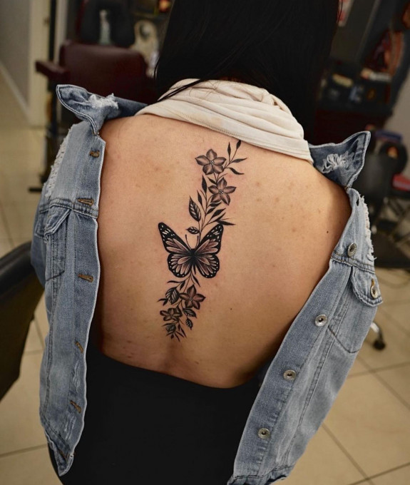 40 Beautiful Butterfly Tattoo Ideas — Flower + Butterfly Spine Tattoo