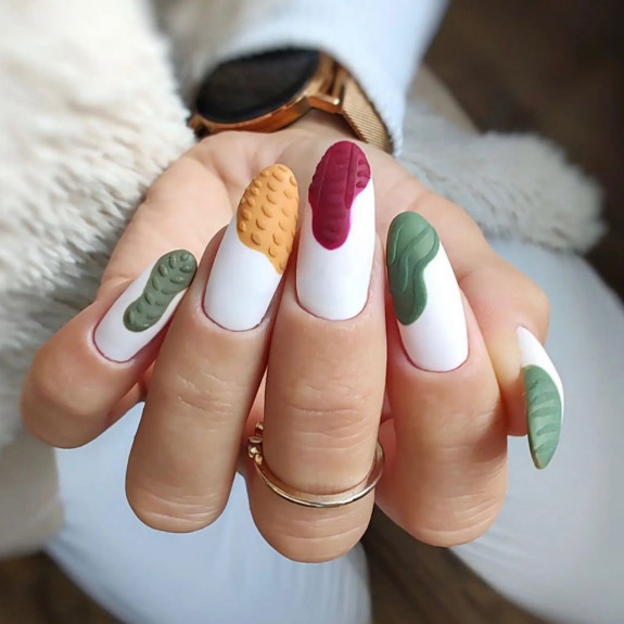 abstract french tip nails, fall nails , fall nails 2022, fall nail colors, autumn nails, autumn fall nails, brown nail designs, acrylic fall nails, fall nail ideas, green nails, neutral nails, almond nails