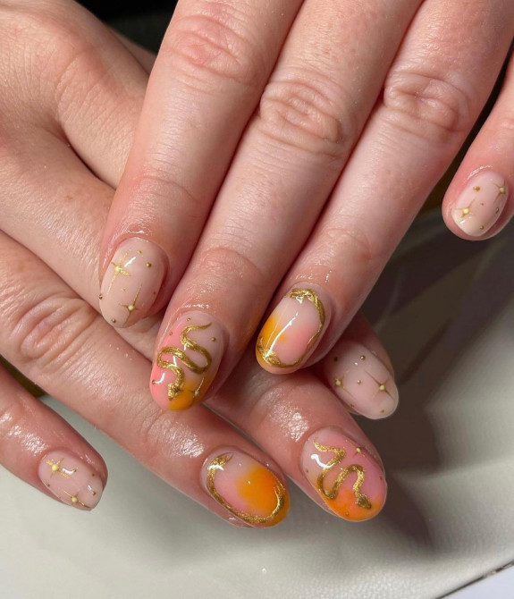 30 Pretty Fall Nail Designs in 2022 — Glitter Gold Snake Nails