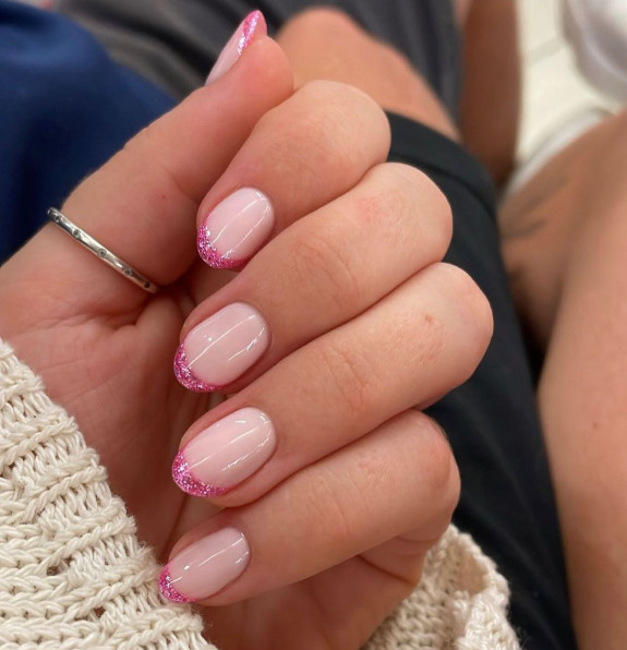 30 Pretty Fall Nail Designs in 2022 — Glitter Pink French Tip Nails