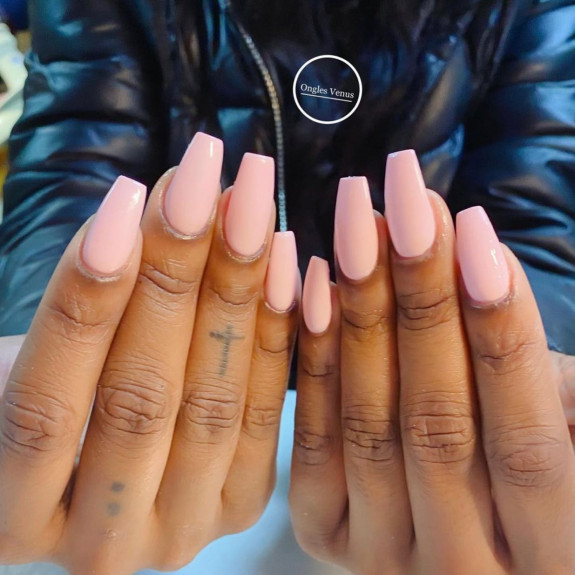 32 Pink Colored Coffin Nails — Light Pink Coffin Simple Nails