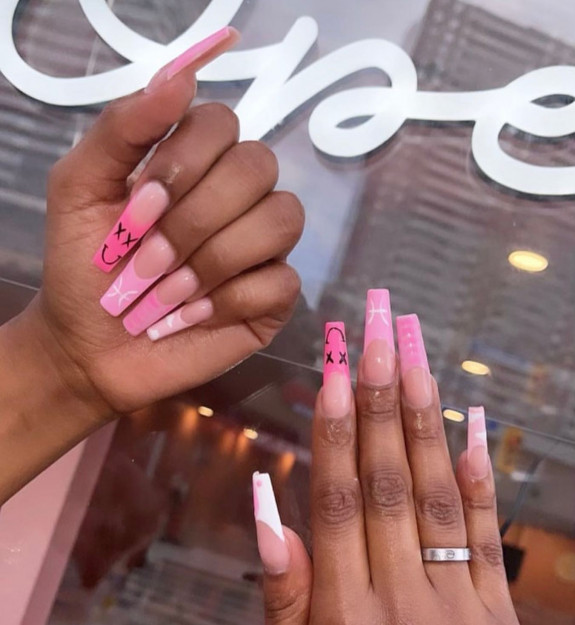 32 Pink Colored Coffin Nails — Gradient Pink French Tip Nails